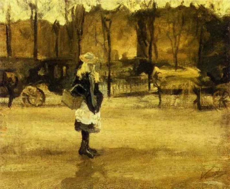 1882 a girl in the streettwo coaches in the background.jpg